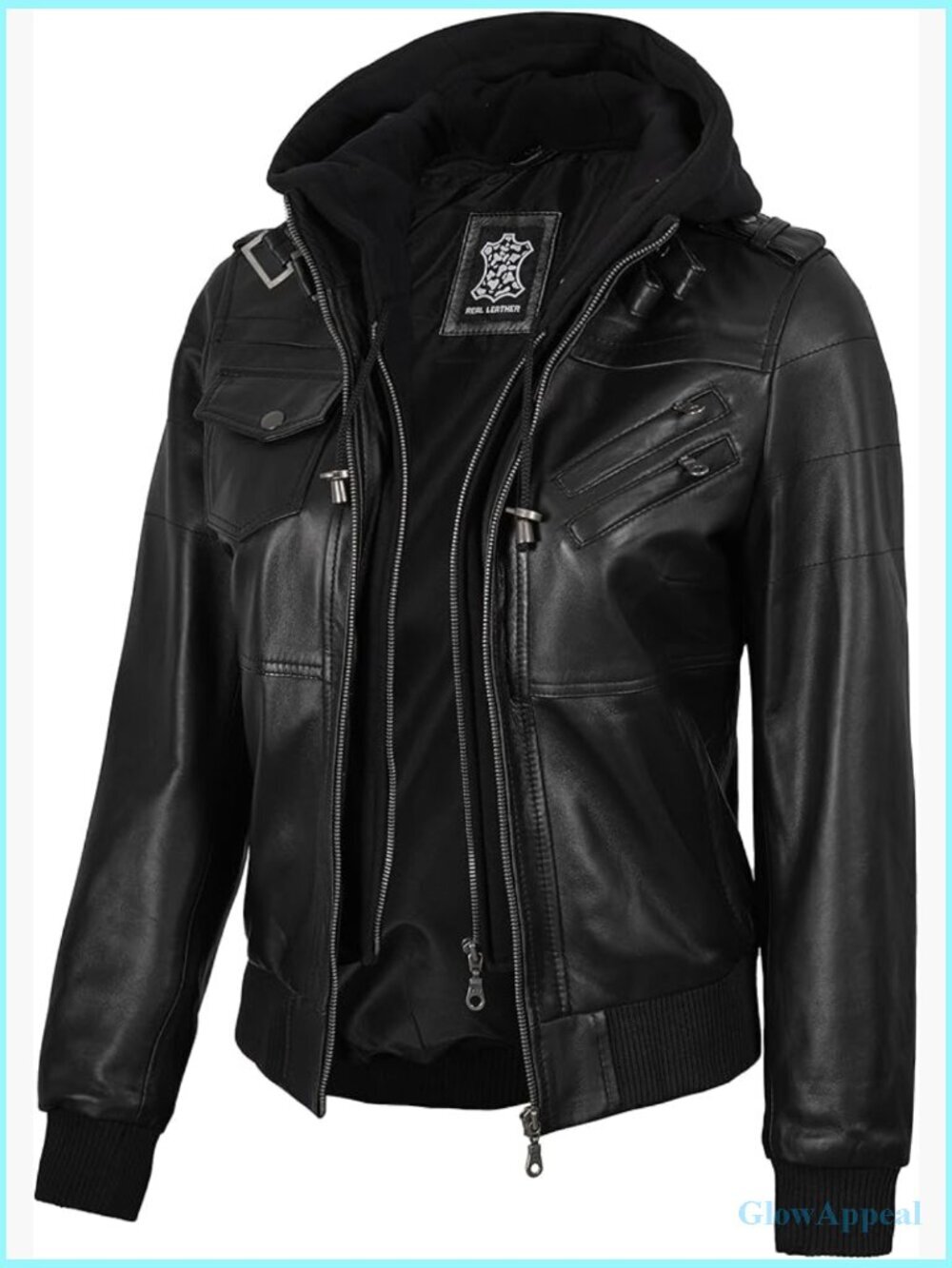 Lambskin Leather Bomber Jacket with Detachable Hood, Women's Size